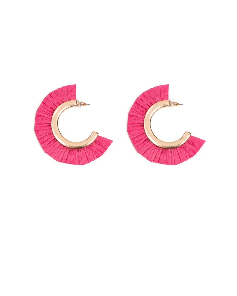 Pink Gold Tone Raffia Hoop Statement Earrings