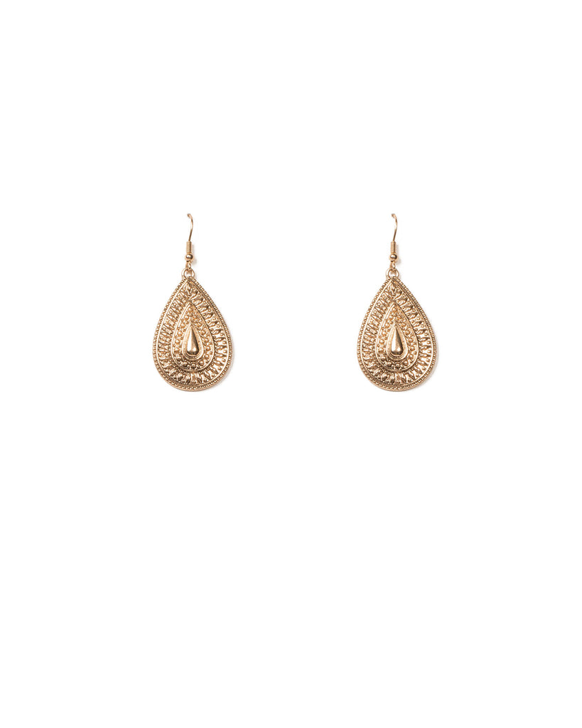 Gold Tone Teardrop Filigree Earrings