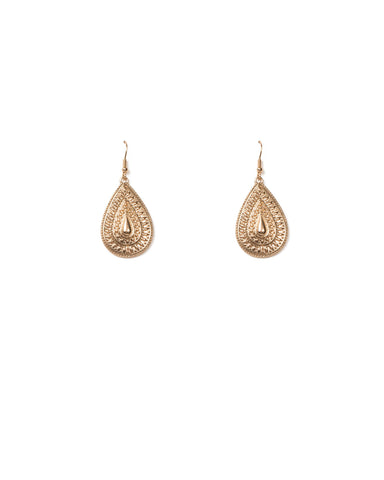 Gold Tone Teardrop Filigree Earrings