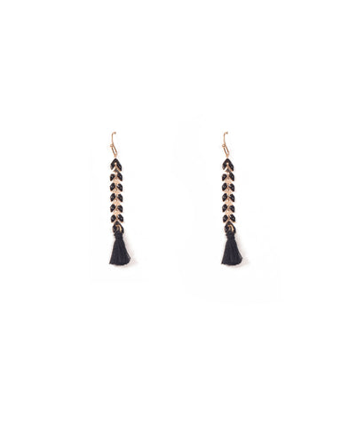 Black Gold Tone Mini Enamal Drop Tassel Earrings