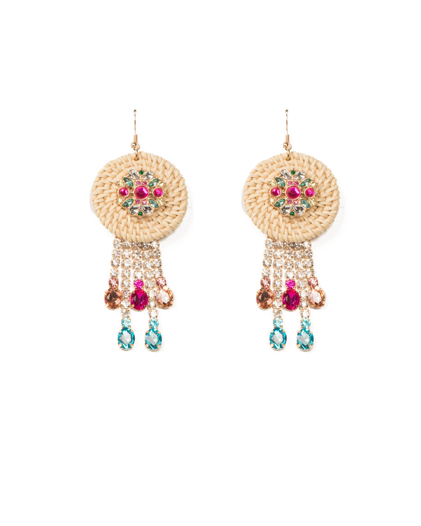 Multi Colour Gold Tone Weave Stone Drop Statement Earrings