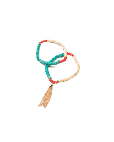 Multi Colour Gold Tone Multi Beaded Stretch Wristwear
