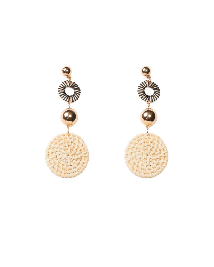 Monochrome Gold Tone Weave Ball Statement Earrings