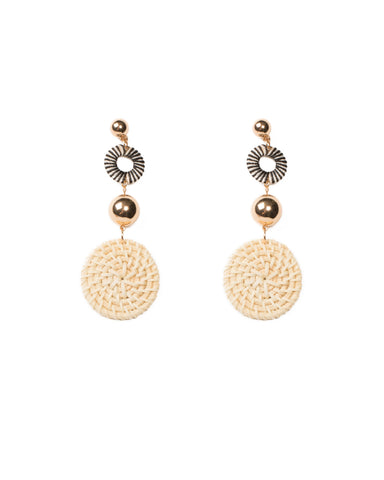 Monochrome Gold Tone Weave Ball Statement Earrings