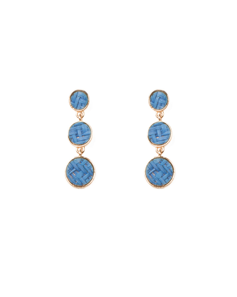 Blue Gold Tone Mini Basket Weave Drop Earrings