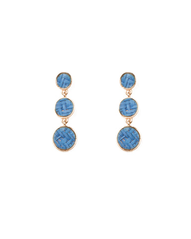 Blue Gold Tone Mini Basket Weave Drop Earrings