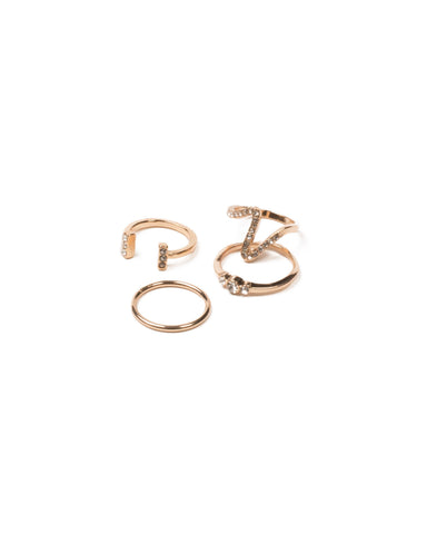 Crystal Gold Tone Pave Ring Pack - Medium/Large