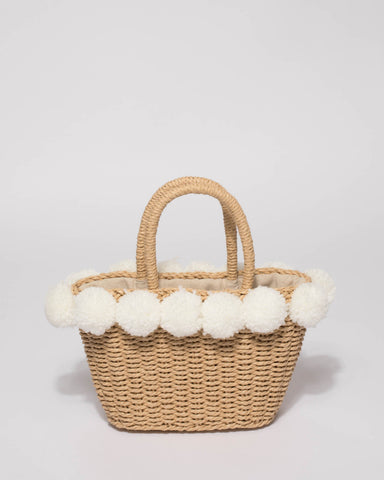 Natural Weave Bella Pom Pom Mini Tote