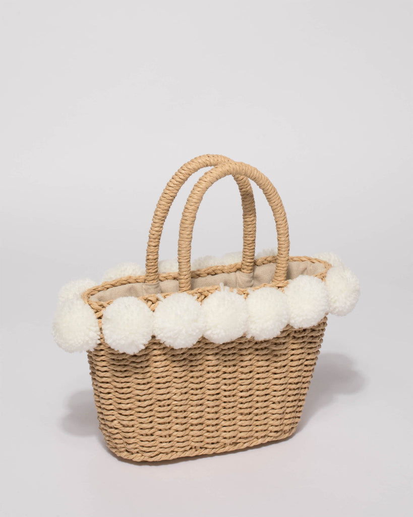 Natural Weave Bella Pom Pom Mini Tote