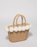 Natural Weave Bella Pom Pom Mini Tote