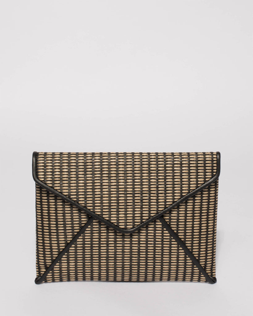 Black Natural Weave Envelope Weave Clutch Bag