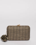 Black Natural Weave Leah Hardcase Weave Clutch Bag