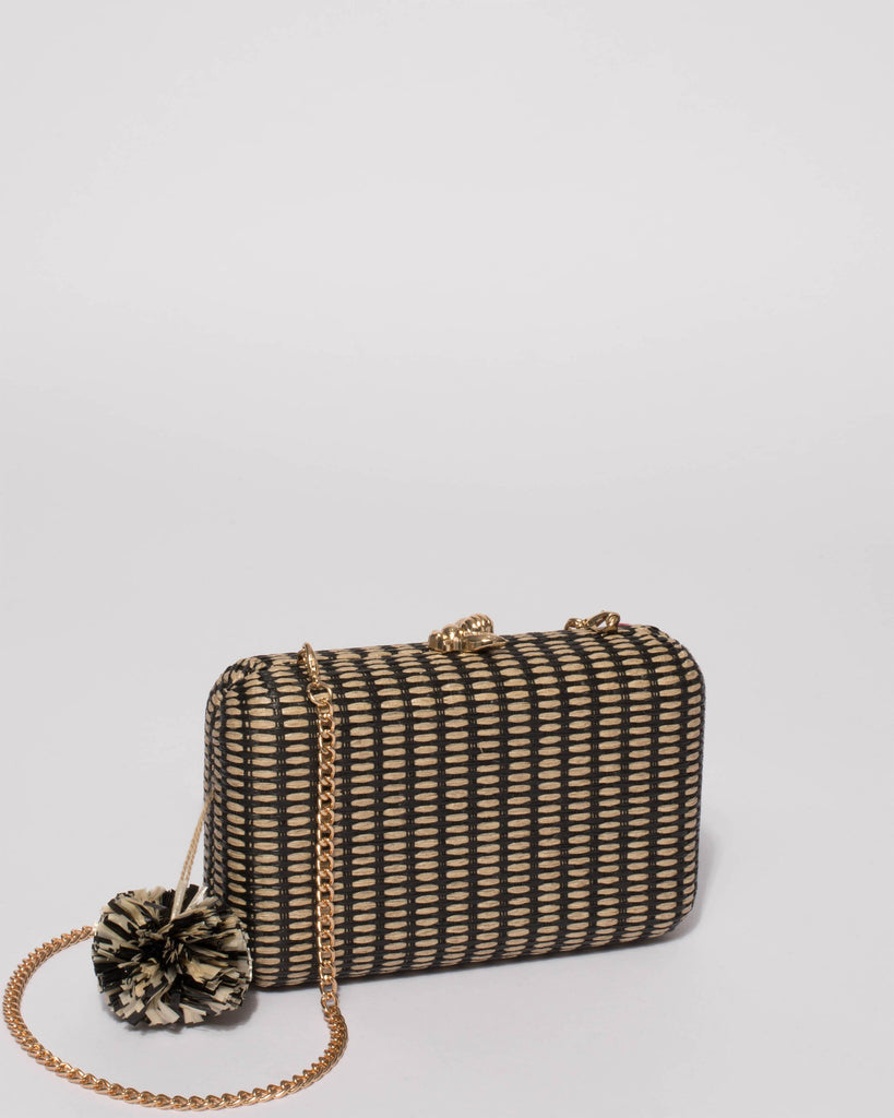 Black Natural Weave Leah Hardcase Weave Clutch Bag