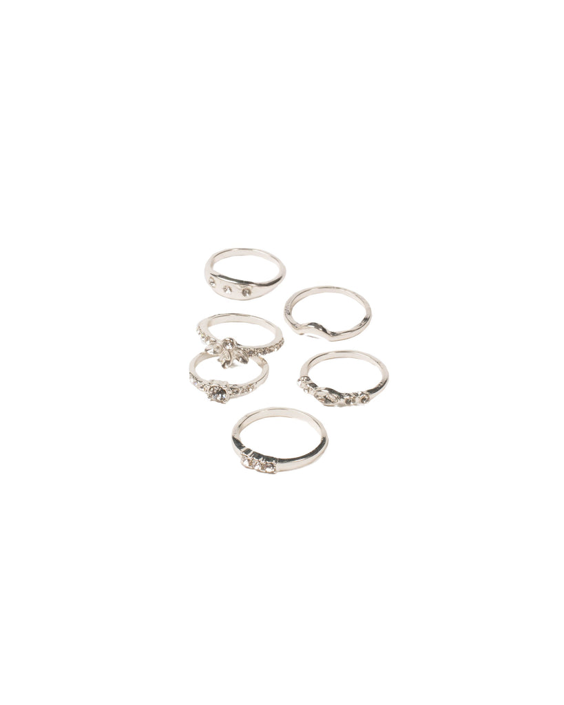 Crystal Silver Tone Pave Multi Ring Set - Medium/Large
