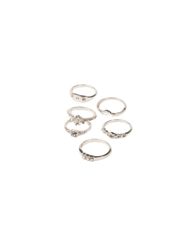 Crystal Silver Tone Pave Multi Ring Set - Small/Medium