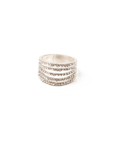 Crystal Silver Tone Diamante Pave Band Ring - Medium