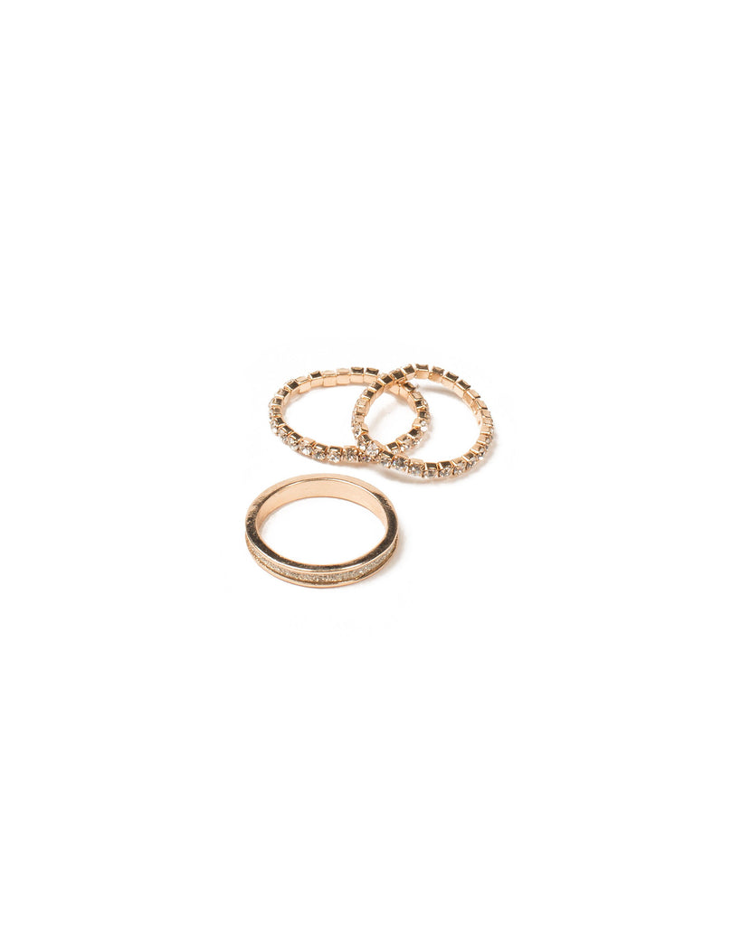 Crystal Gold Tone Diamante Encrusted Ring Set - Large