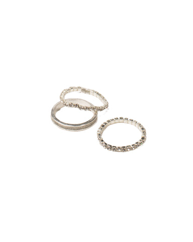 Crystal Silver Tone Diamante Encrusted Ring Set - Small