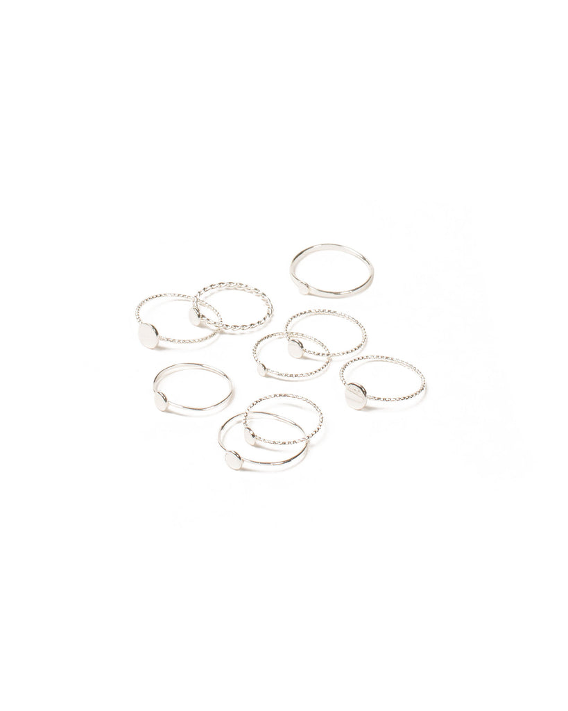 Silver Tone Circle Mixed Metal Ring Set - Small/Medium