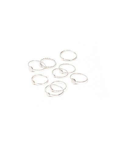 Silver Tone Circle Mixed Metal Ring Set - Medium/Large