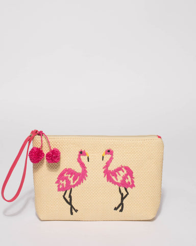 Natural Flamingo Clutch Bag