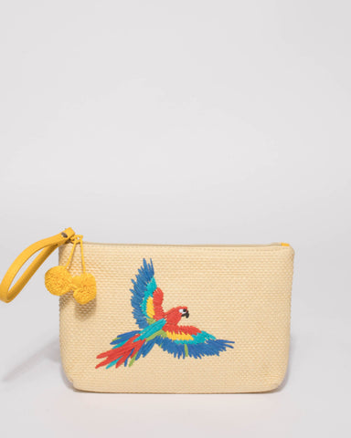 Natural Parrot Wristlet Clutch Bag