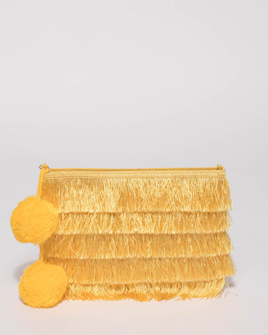 Yellow Fringe Layer Clutch Bag