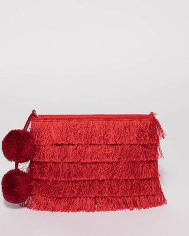 Red Fringe Layer Clutch Bag