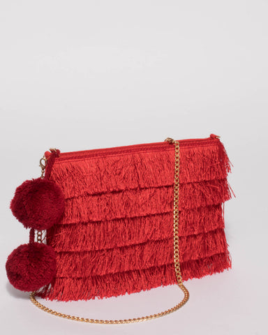 Red Fringe Layer Clutch Bag