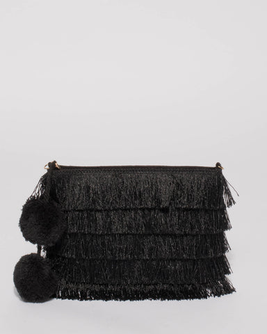 Black Fringe Layer Clutch Bag