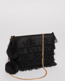 Black Fringe Layer Clutch Bag