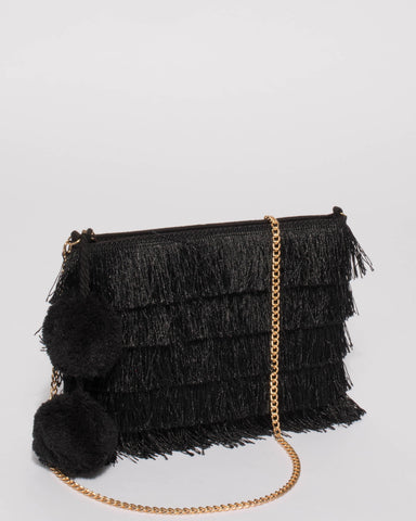 Black Fringe Layer Clutch Bag