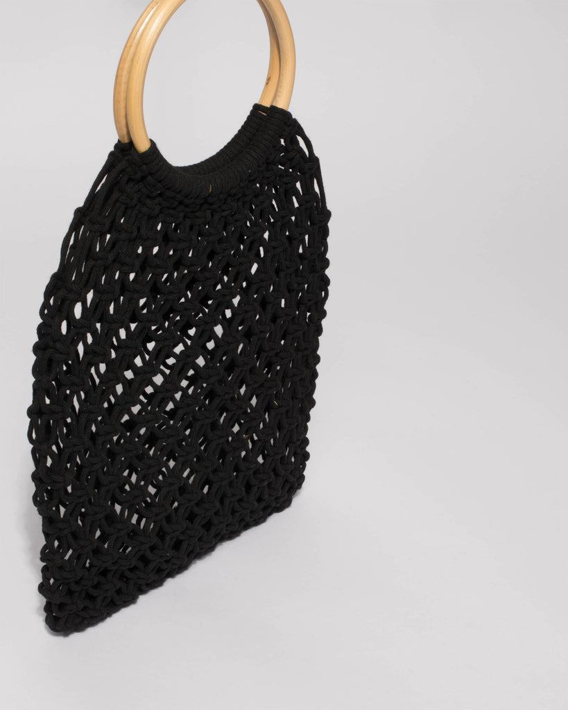 Black Crochet Cane Small Bag