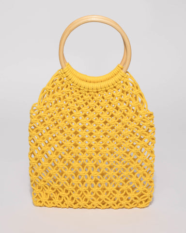 Yellow Crochet Cane Small Bag