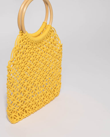 Yellow Crochet Cane Small Bag