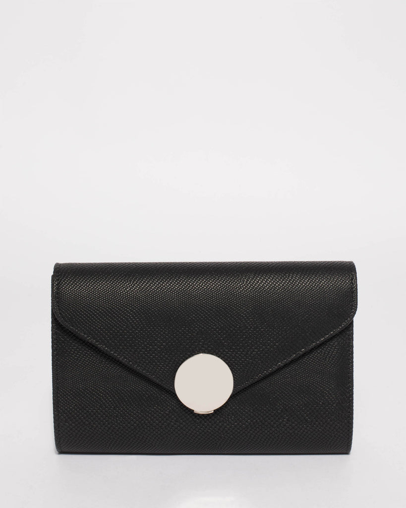 Black Ros Lock Clutch Bag With Silver Hardwae
