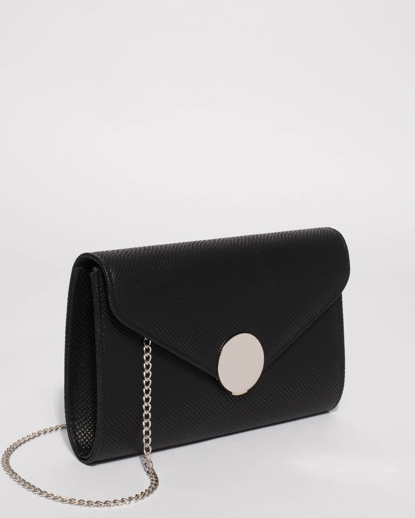 Black Ros Lock Clutch Bag With Silver Hardwae