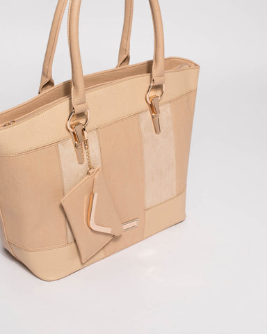 Natural Aretha Tote Bag With Purse