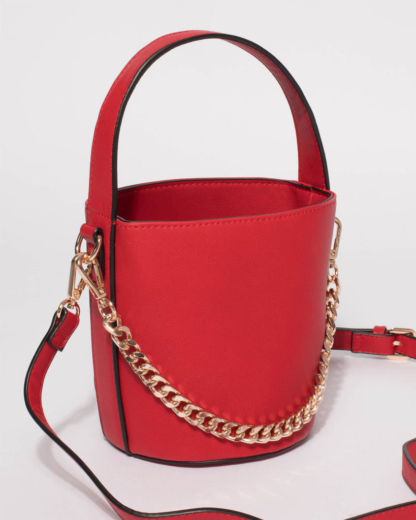 Red Hailey Chain Bucket Bag