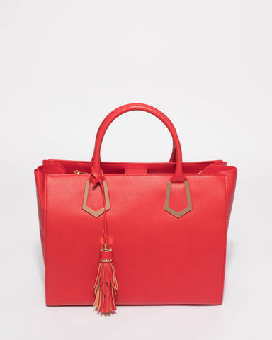 Red Mila Multi Tassel Tote Bag