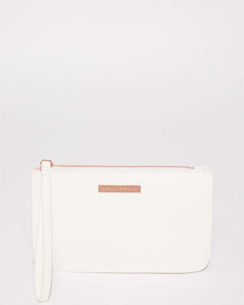 White Willow Wristlet Clutch Bag With Rose Gold Hardware