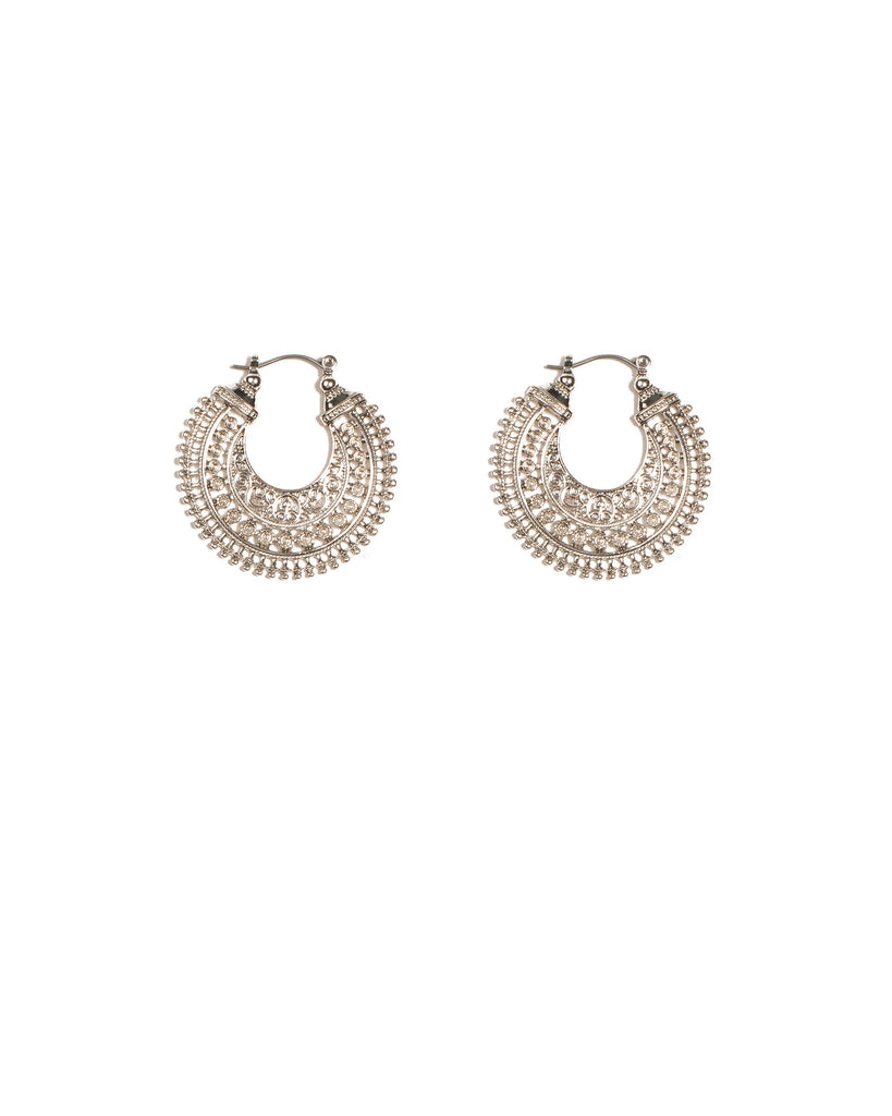 Silver Tone Filigree Side Hoop Earrings