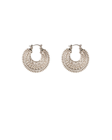 Silver Tone Filigree Side Hoop Earrings