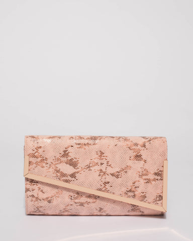 Pink Snake Skin Casey Large Clutch Bag