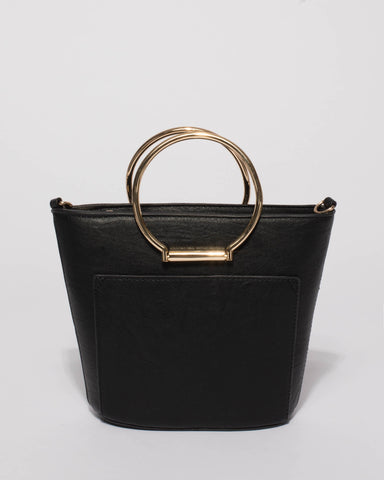 Black Circle Handles Mini Tote Bag