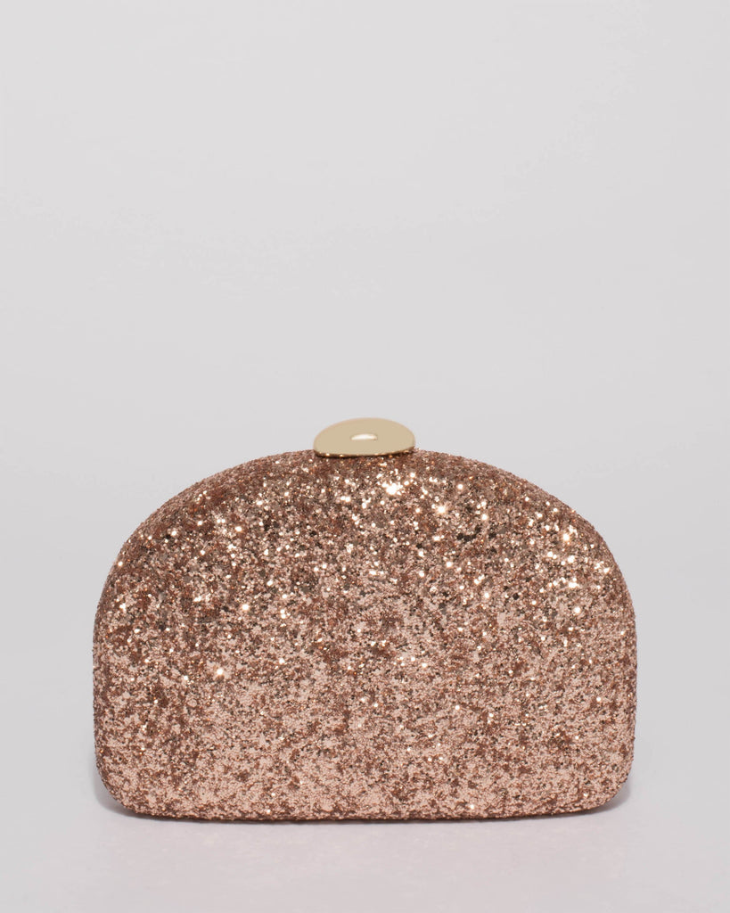 Rose Gold Glitter Erica Hardcase Clutch Bag
