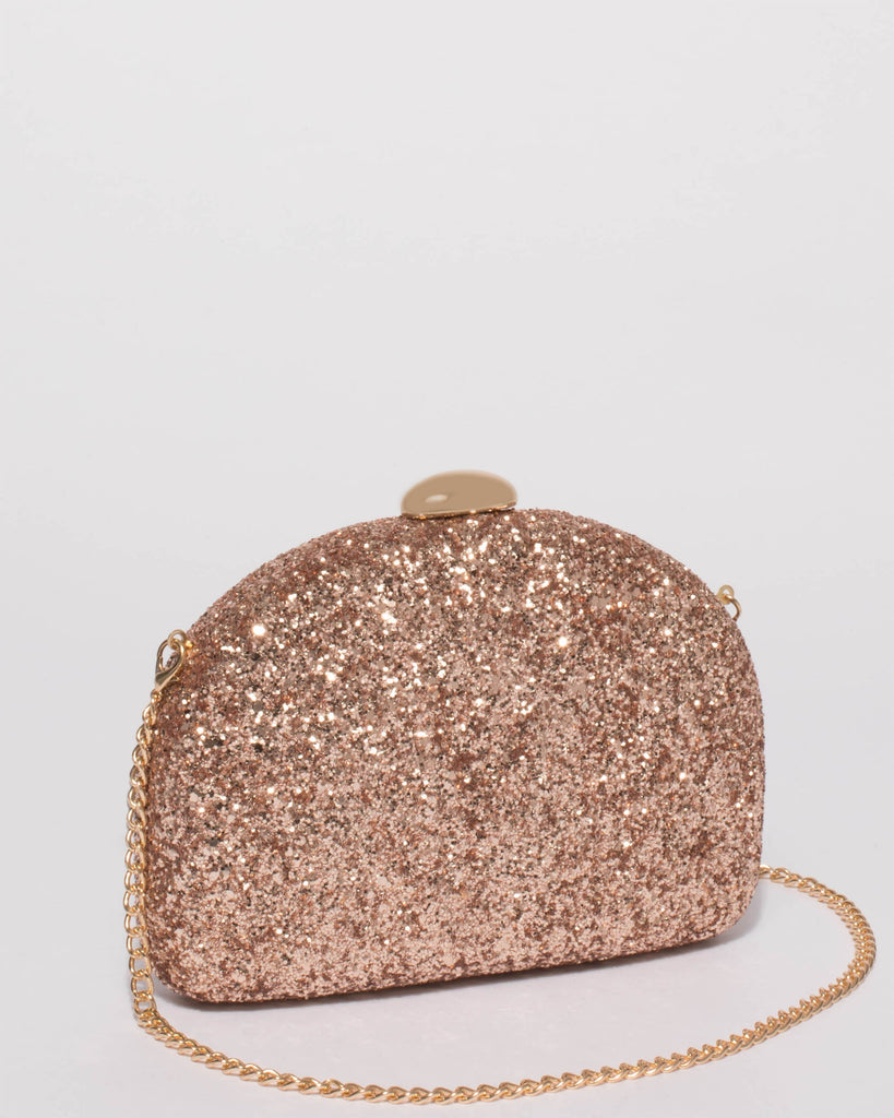 Rose Gold Glitter Erica Hardcase Clutch Bag