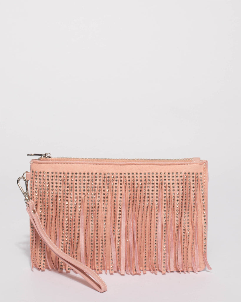 Pink Velvet Mel Fringe Wristlet Purse