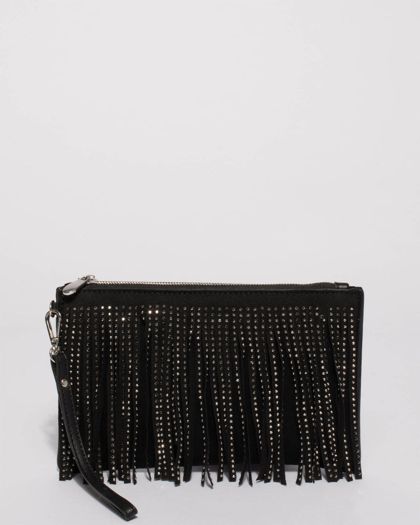 Black Velvet Mel Fringe Wristlet Purse