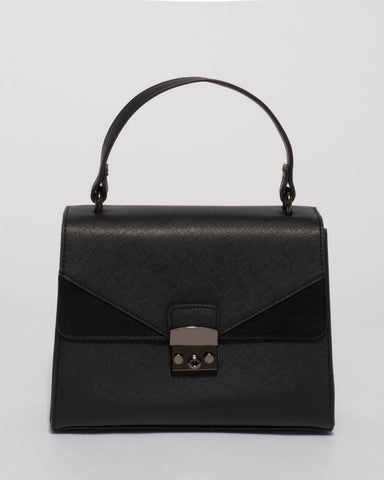 Black Carly Top Handle Mini Tote Bag